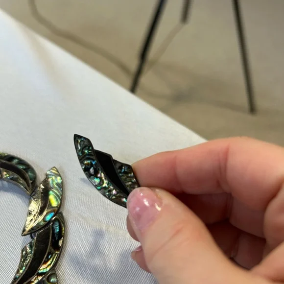 Vintage 60’s Elegant Silver and Abalone Shell Necklace and earrings - Picture 5 of 6